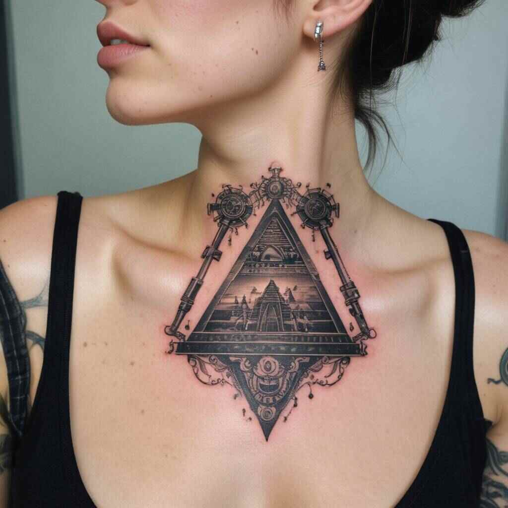 43 Immortal Ideas Of Meaningful Pyramid Tattoos That Have The World Of Art In A Chokehold! 18 Mechanical Pyramid Tattoo 1